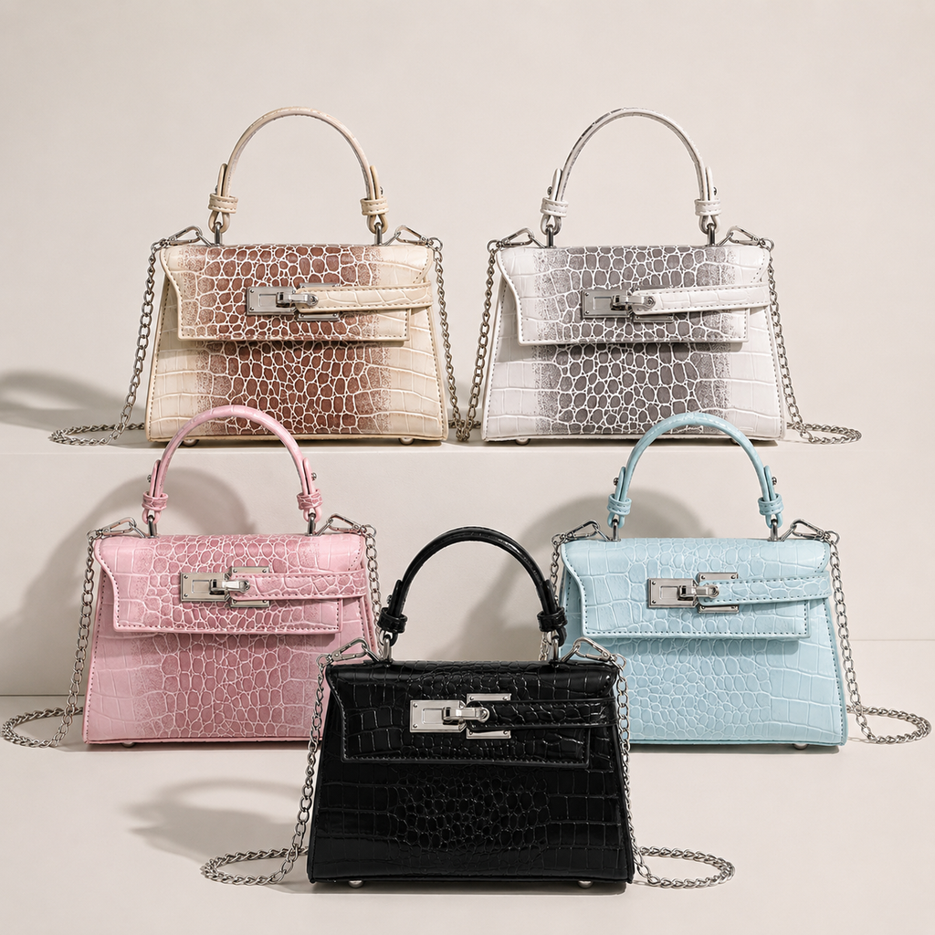 Title: Croc-Embossed Kelly-Inspired Mini Bag