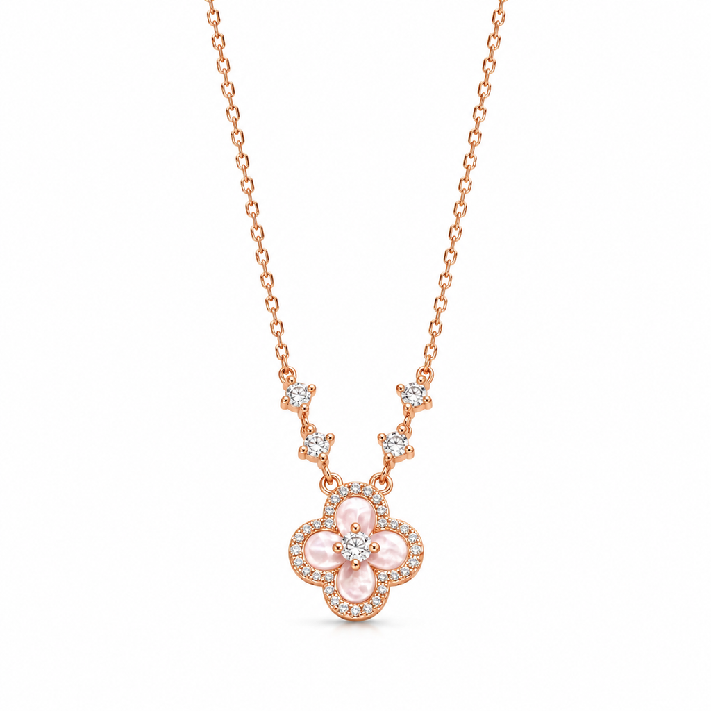 Rose Gold Floral Crystal Necklace