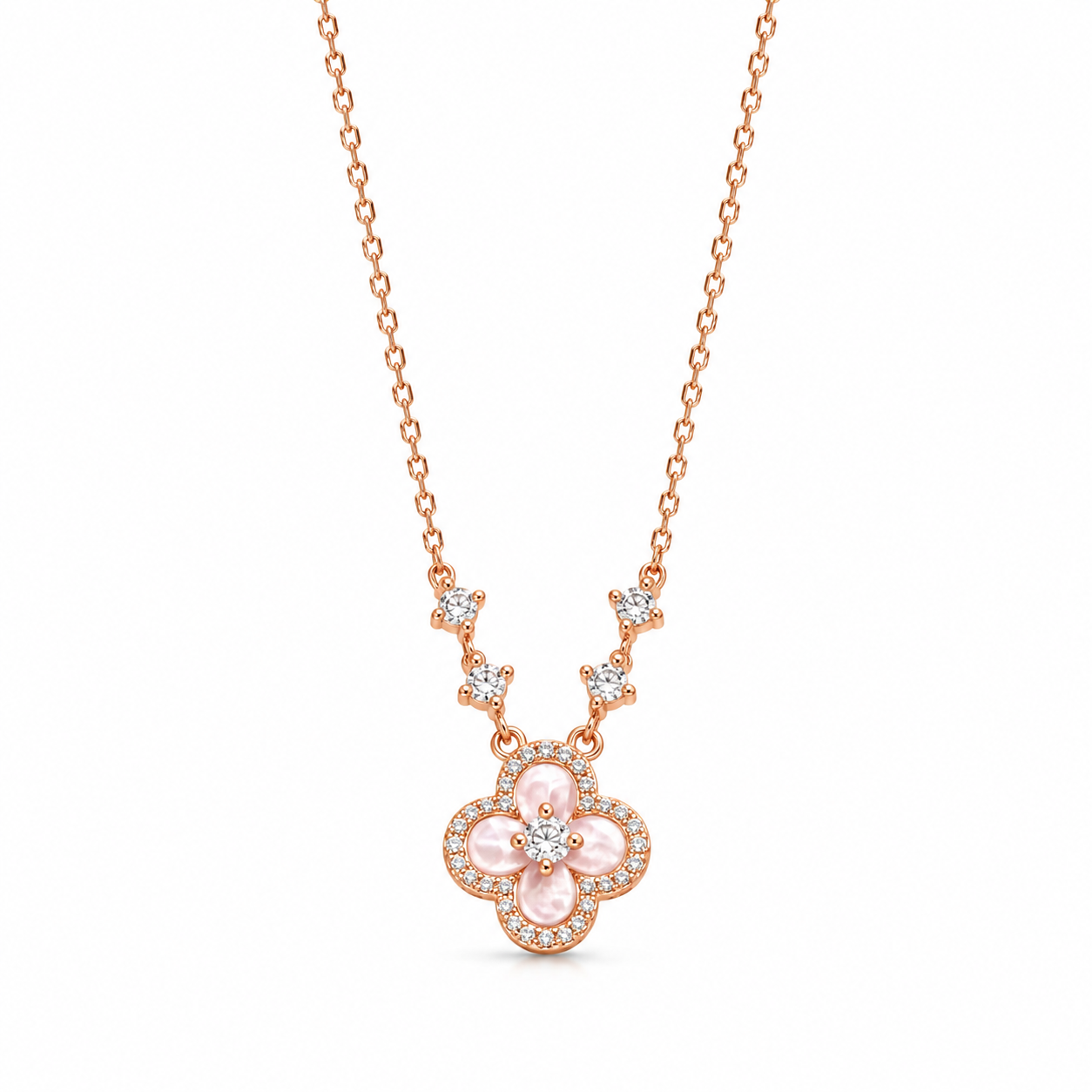 Rose Gold Floral Crystal Necklace