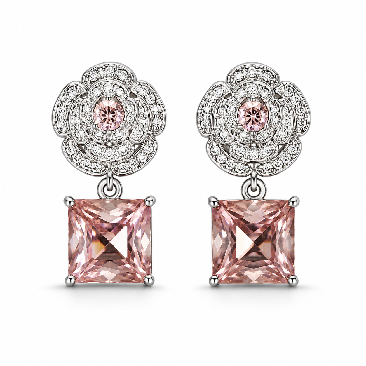 Blush Crystal Floral Jewelry Set