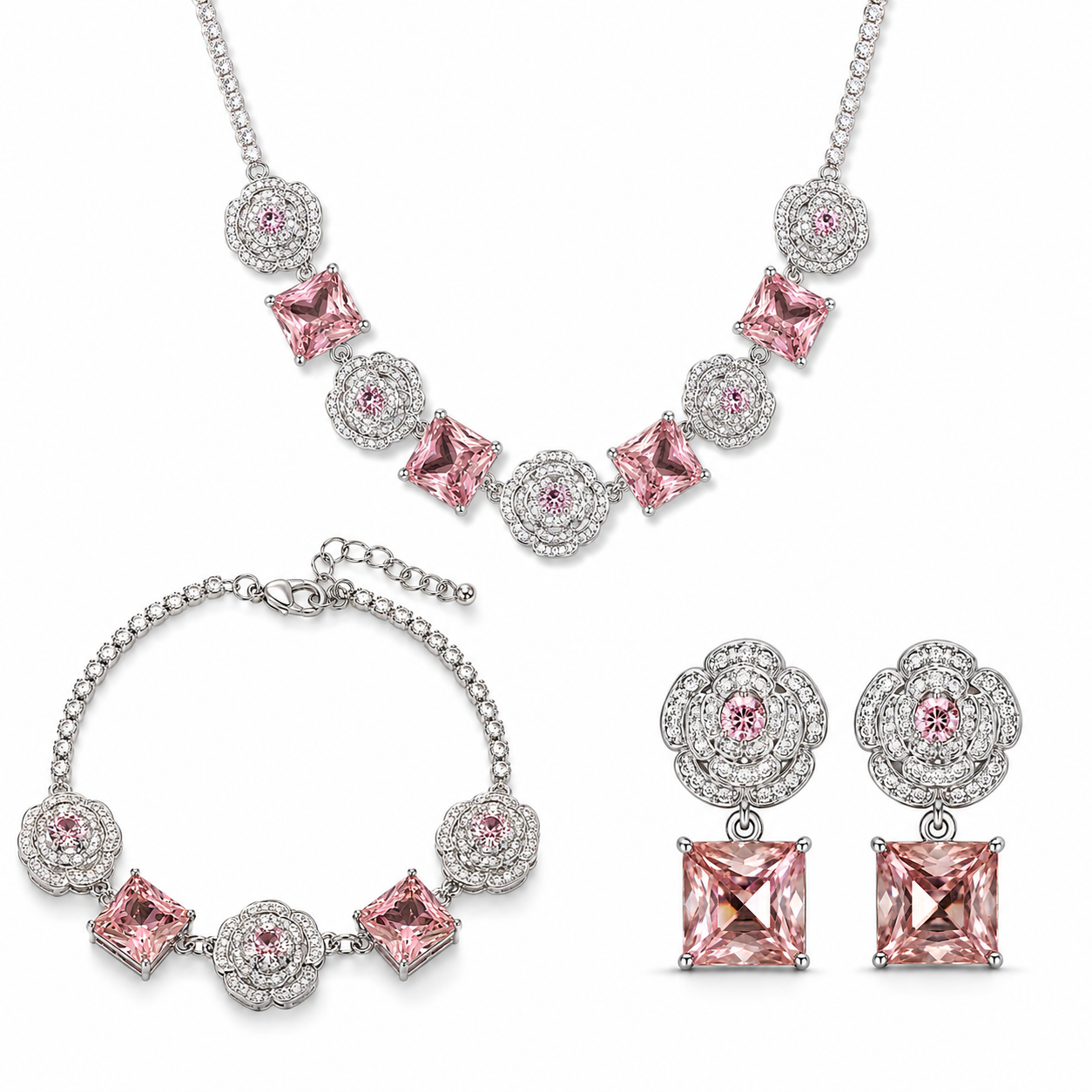 Blush Crystal Floral Jewelry Set