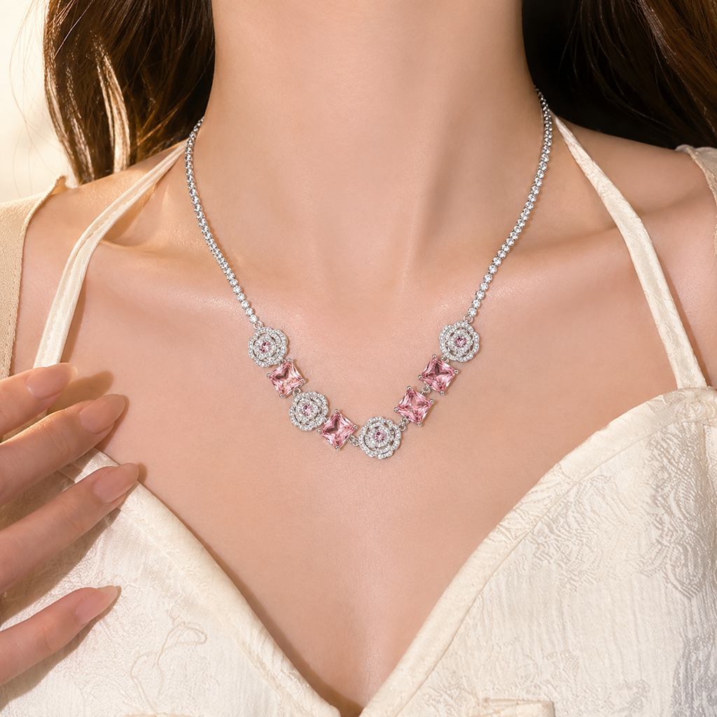 Blush Crystal Floral Jewelry Set