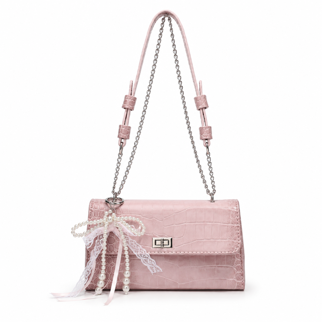 Blush Pearl Bow Chain Shoulder Bag