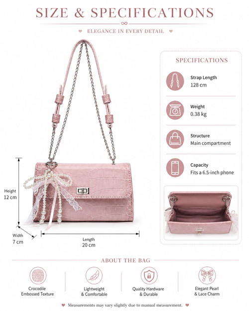 Blush Pearl Bow Chain Shoulder Bag