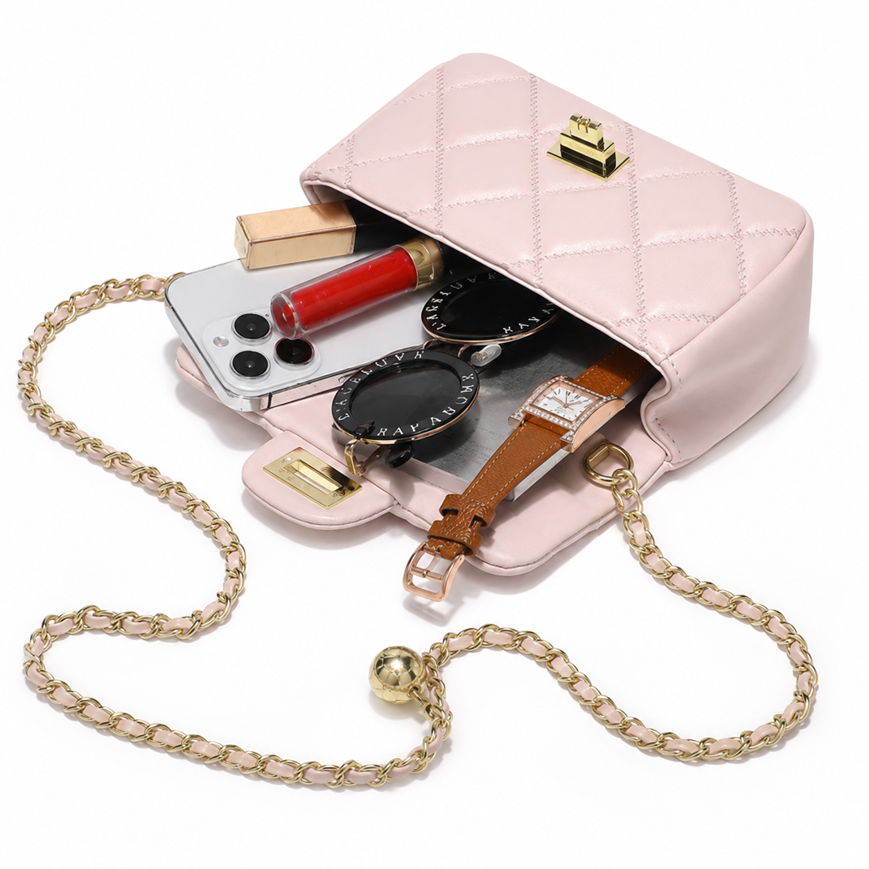 Blush Quilted Chain Shoulder Bag