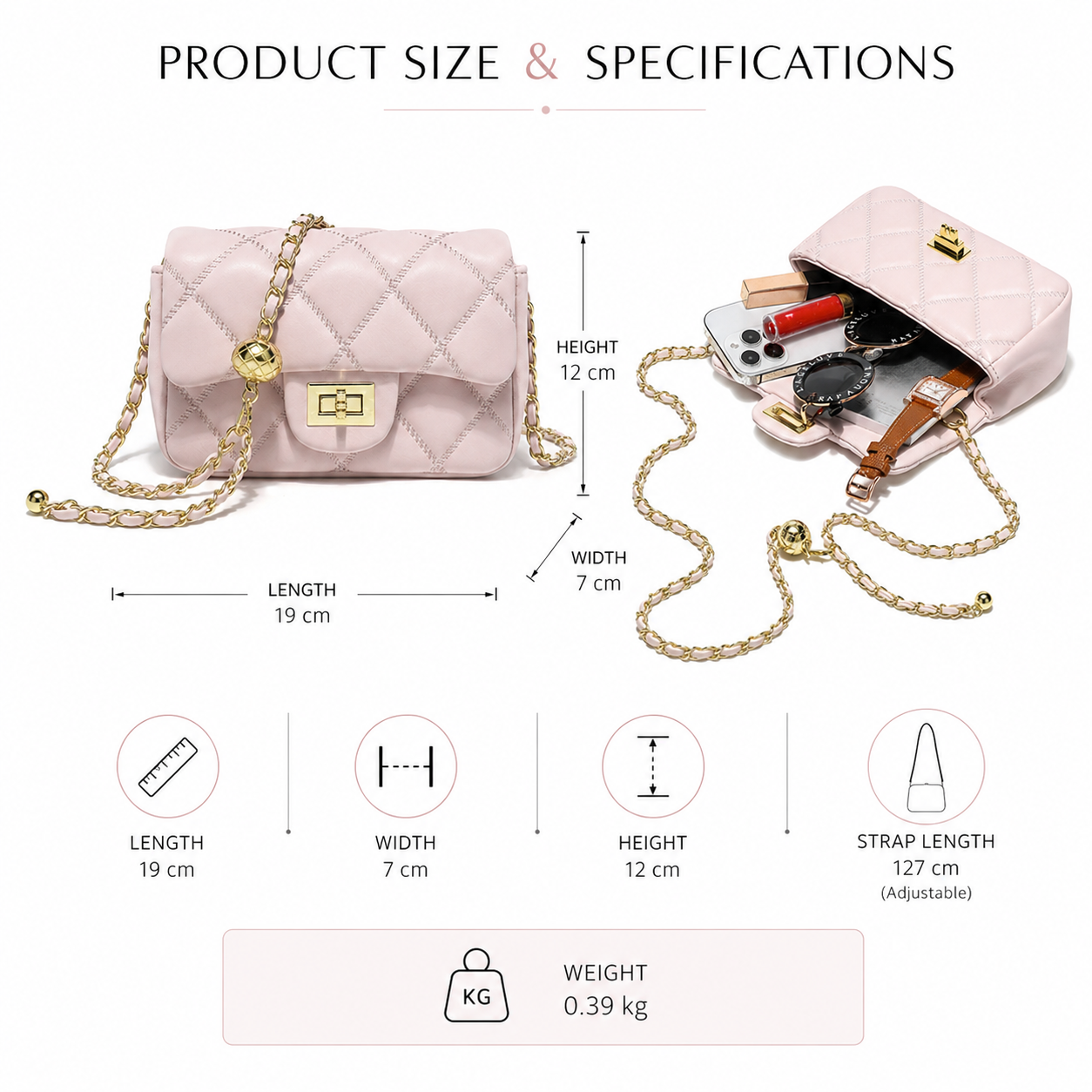 Blush Quilted Chain Shoulder Bag