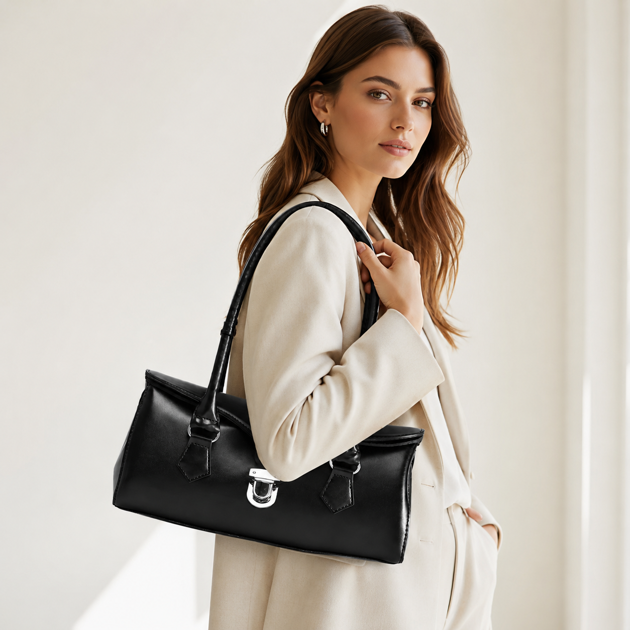 Classic Black Top Handle Shoulder Bag