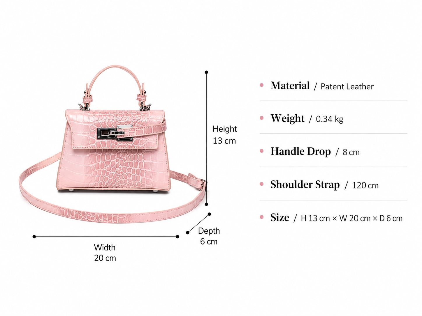 Title: Croc-Embossed Kelly-Inspired Mini Bag