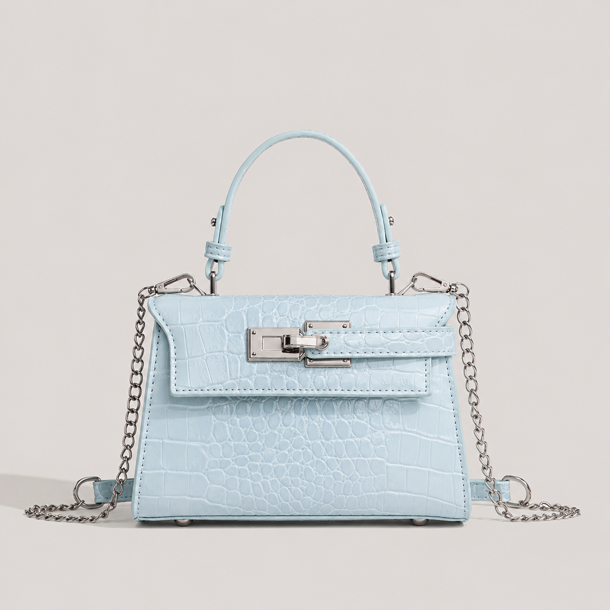 Title: Croc-Embossed Kelly-Inspired Mini Bag