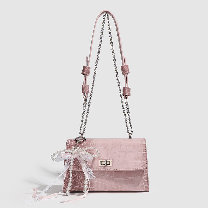 Blush Pearl Bow Chain Shoulder Bag