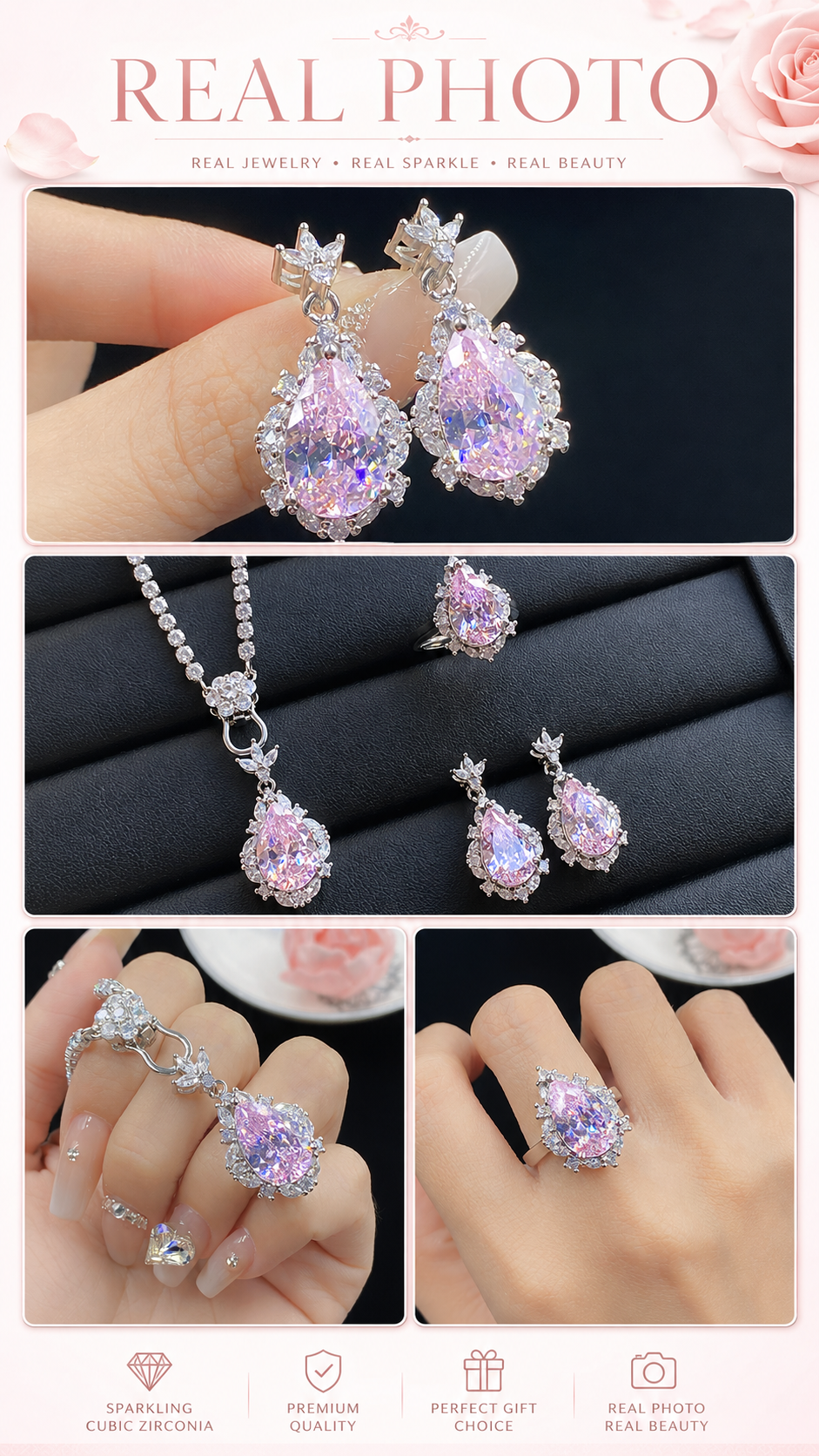 Blush Teardrop Crystal Jewelry Set