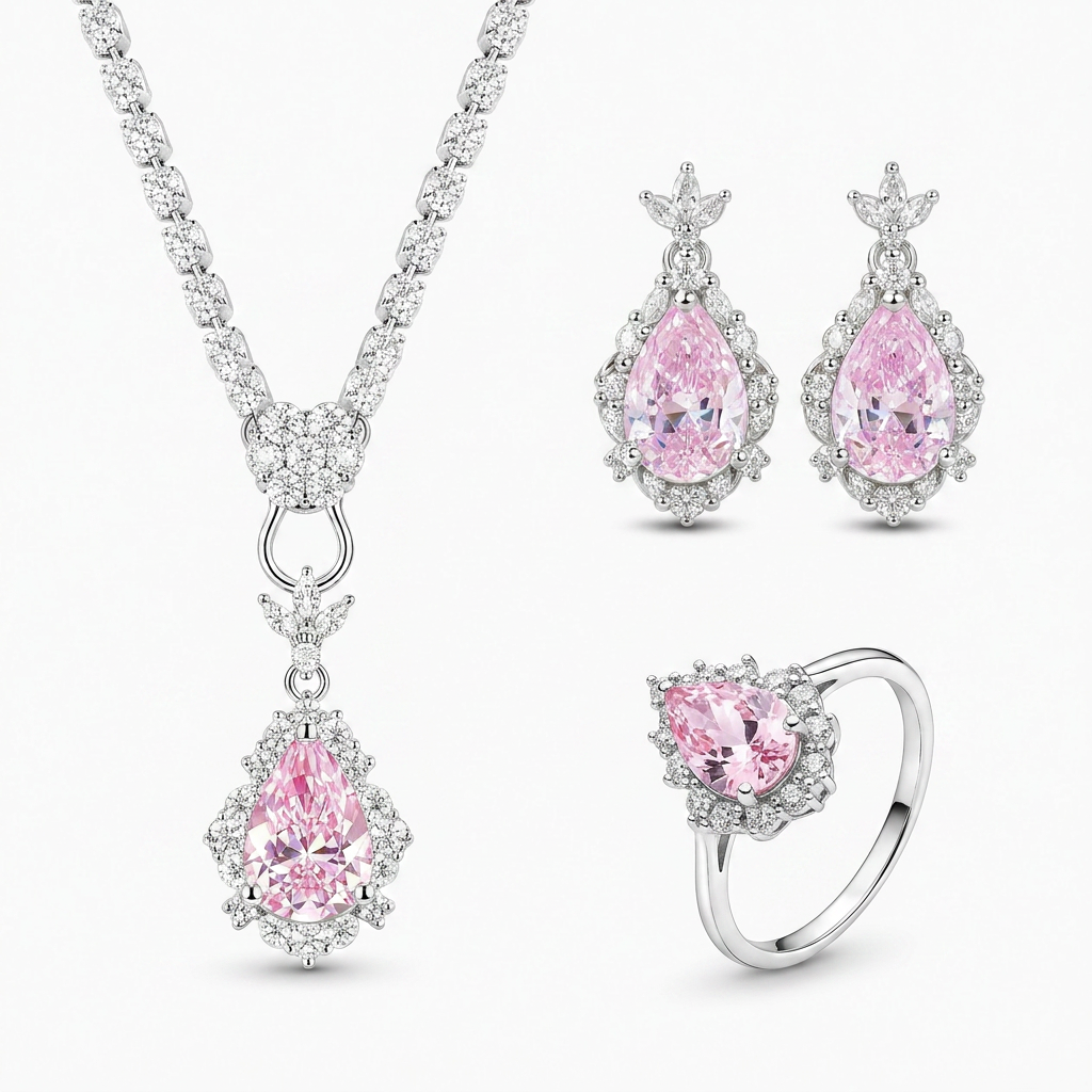 Blush Teardrop Crystal Jewelry Set